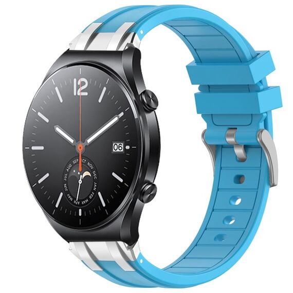 Per Xiaomi Watch S1 22mm Quick Release Silver Buckle Royal Silicone Watch Band (Celeste)