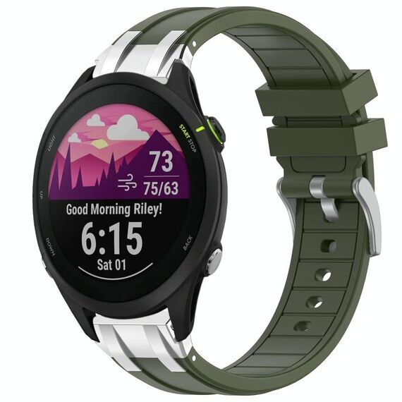 Per Garmin Forerunner 255 Music 22mm Quick Release Silver Buckle Royal Silicone Watch Band (verde oliva)