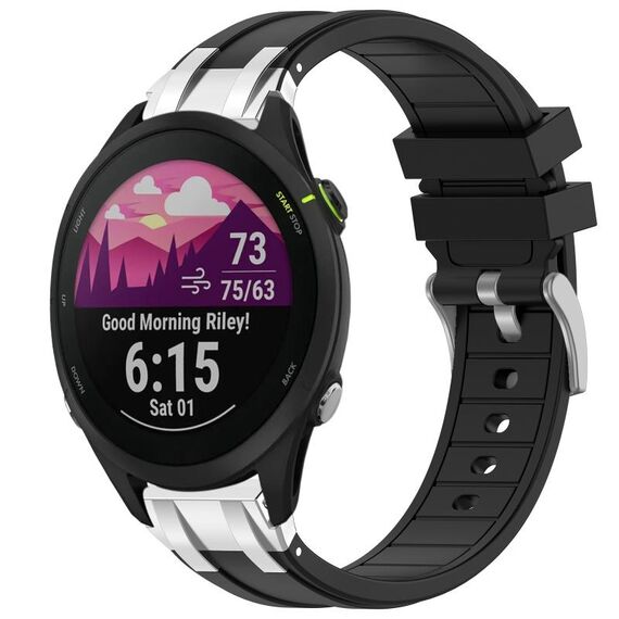 Per Garmin Forerunner 255 Music 22mm Quick Release Silver Buckle Royal Silicone Watch Band (Nero)