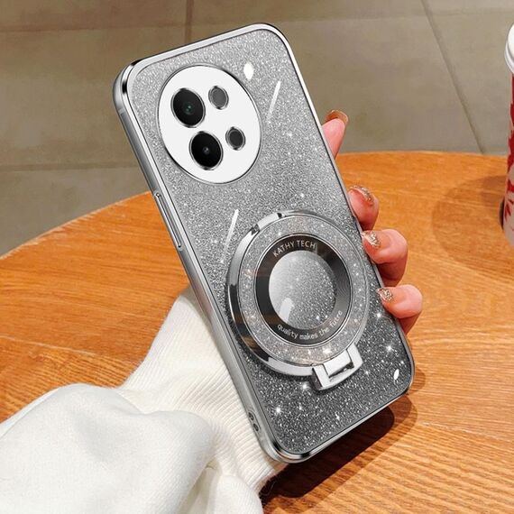 Per vivo S18e Custodia per telefono in TPU con supporto rotondo glitterato sfumato placcato (argento)