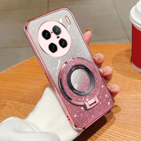 Per vivo X90 Pro+ Custodia per telefono in TPU con supporto rotondo glitterato sfumato placcato (rosa)