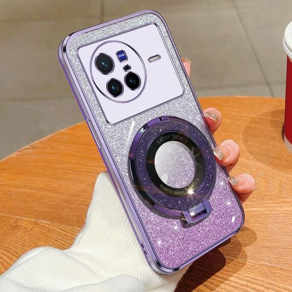 Per vivo X80 placcato gradiente glitter rotondo supporto TPU custodia per telefono (viola)
