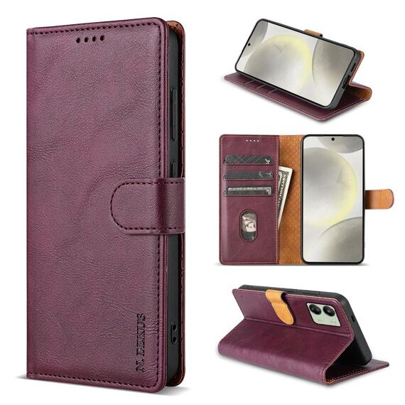 Per Redmi 13C 5G / 4G N.BEKUS CSJ-P1 Custodia in pelle tinta unita (rosso vino)