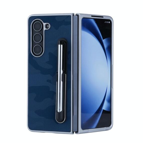 Per Samsung Galaxy Z Fold6 5G PC Hybrid PU Stand Custodia pieghevole per telefono con penna touch (blu)
