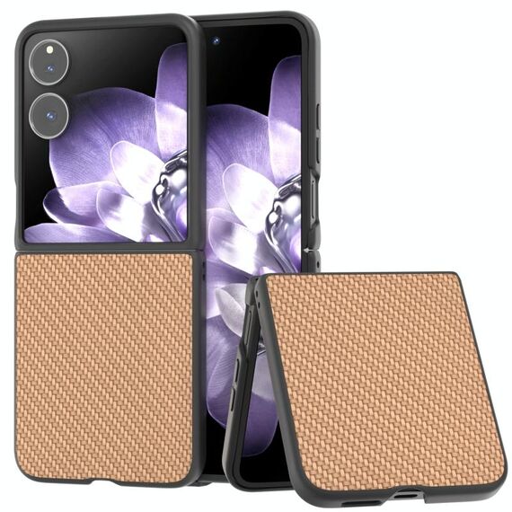 Per Xiaomi Mix Flip Custodia per telefono in PU con struttura in fibra di carbonio e cornice nera (oro)