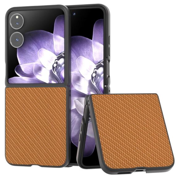 Per Xiaomi Mix Flip Custodia per telefono in PU con struttura in fibra di carbonio e cornice nera (marrone)
