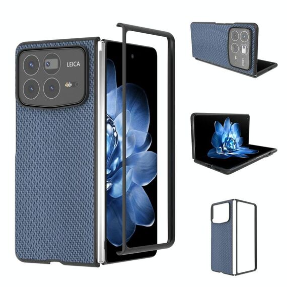Per Xiaomi Mix Fold 4 Custodia per telefono in PU con trama in fibra di carbonio e cornice nera (blu cielo)