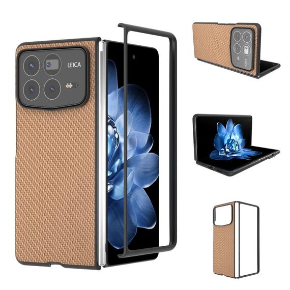Per Xiaomi Mix Fold 4 Custodia per telefono in PU con struttura in fibra di carbonio e cornice nera (oro)