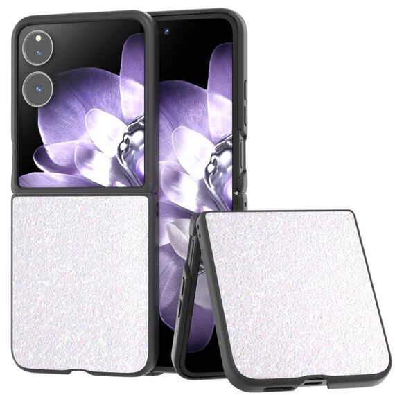 Per Xiaomi Mix Flip Custodia per telefono con glitter colorati con cornice nera (bianca)