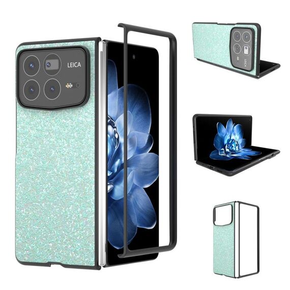 Per Xiaomi Mix Fold 4 Custodia per telefono con glitter colorati con cornice nera (verde chiaro)