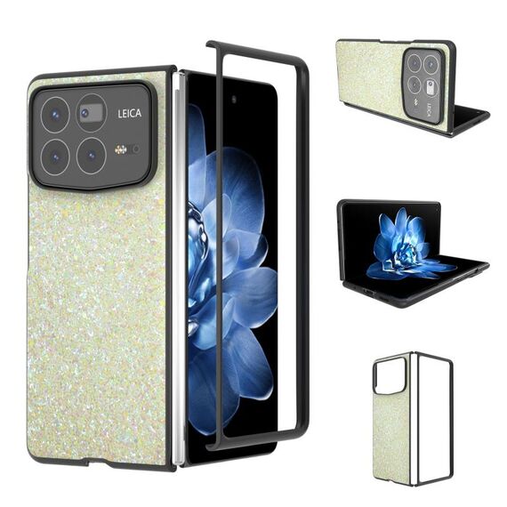 Per Xiaomi Mix Fold 4 Custodia per telefono con glitter colorati con cornice nera (oro)