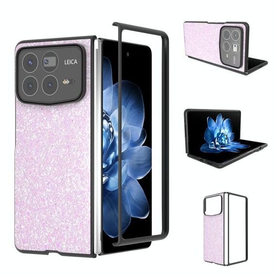 Per Xiaomi Mix Fold 4 Custodia per telefono con glitter colorati con cornice nera (glitter rosa)
