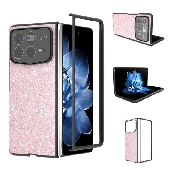 Per Xiaomi Mix Fold 4 Custodia per telefono con glitter colorati con cornice nera (rosa)