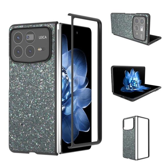 Per Xiaomi Mix Fold 4 Custodia per telefono con glitter colorati con cornice nera (nero verde)