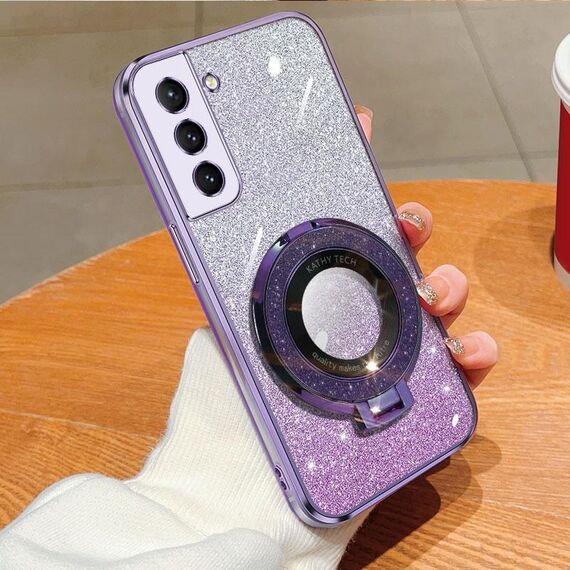 Per Samsung Galaxy S22+ 5G Custodia per telefono in TPU con supporto rotondo glitterato sfumato placcato (viola)