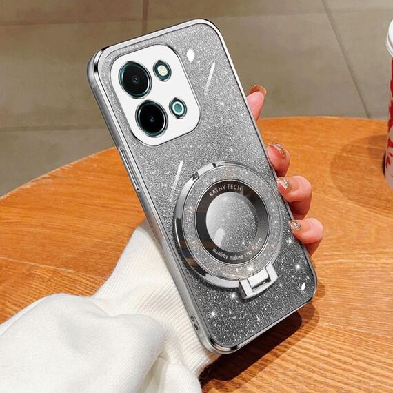 Per vivo Y28 4G Custodia per telefono in TPU con supporto rotondo glitterato sfumato placcato (argento)