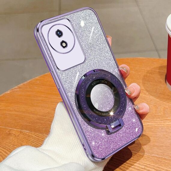 Per vivo Y02 / Y11 2023 Custodia per telefono in TPU con supporto rotondo glitterato sfumato placcato (viola)