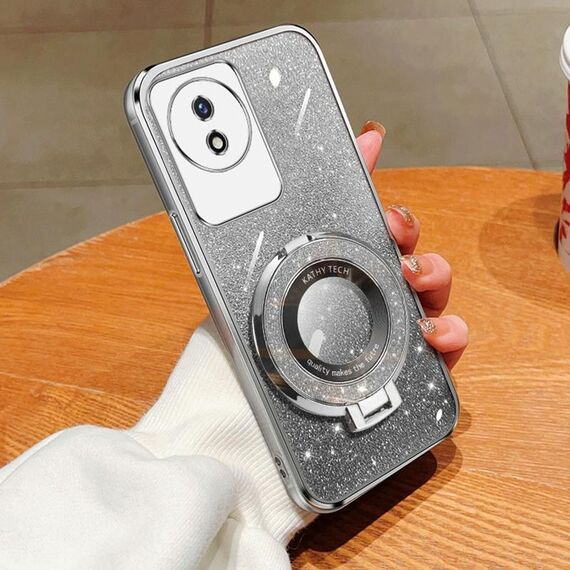 Per vivo Y02 / Y11 2023 Custodia per telefono in TPU con supporto rotondo glitterato sfumato placcato (argento)