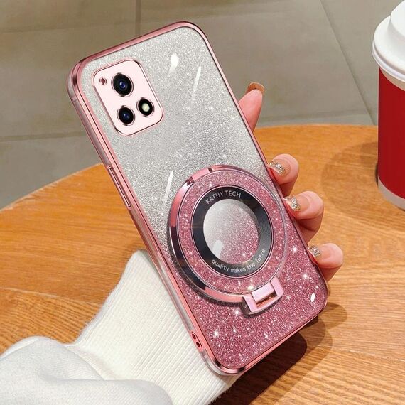 Per vivo Y52s / Y31s 5G Custodia per telefono in TPU con supporto rotondo glitterato sfumato placcato (rosa)
