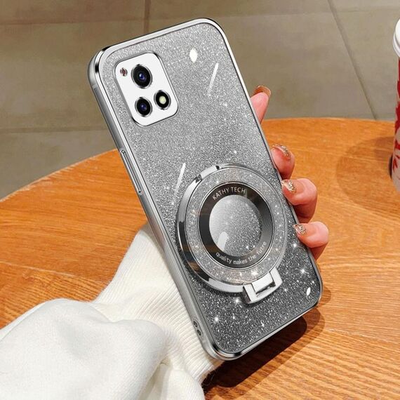 Per vivo Y52s / Y31s 5G Custodia per telefono in TPU con supporto rotondo glitterato sfumato placcato (argento)