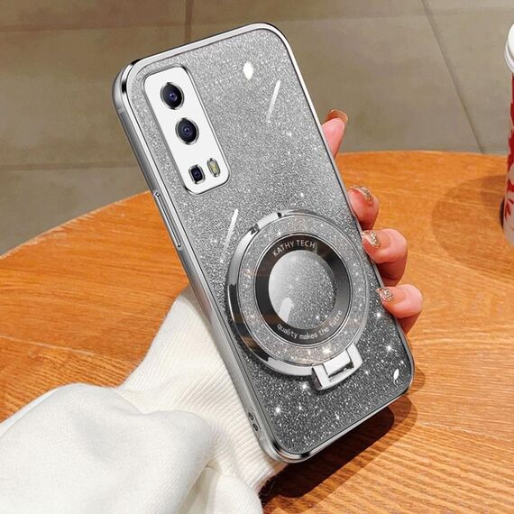 Per vivo Y72 5G / iQOO Z3 5G Custodia per telefono in TPU con supporto rotondo glitterato sfumato placcato (argento)