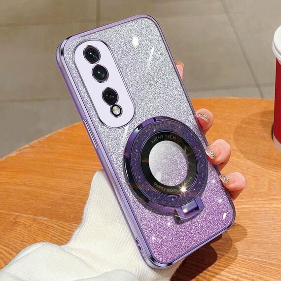 Per Honor 80 Pro placcato gradiente glitter rotondo supporto TPU custodia per telefono (viola)