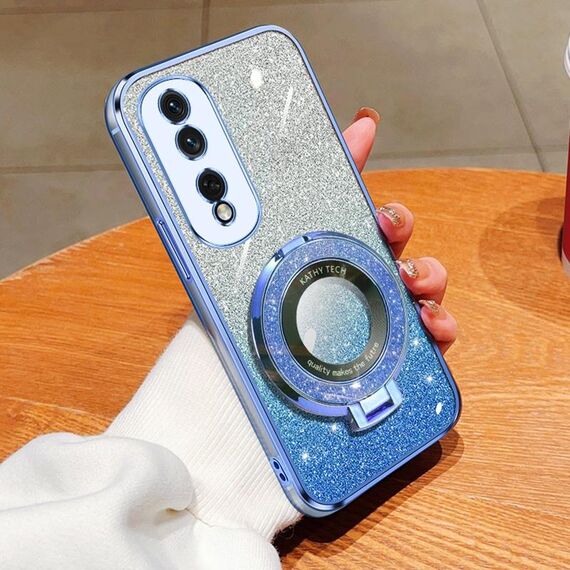 Per Honor 80 Pro Custodia per telefono in TPU con supporto rotondo con glitter sfumato placcato (blu Sierra)