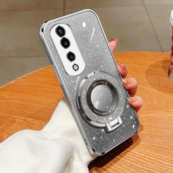Per Honor 70 Pro placcato gradiente glitter rotondo supporto TPU custodia per telefono (argento)