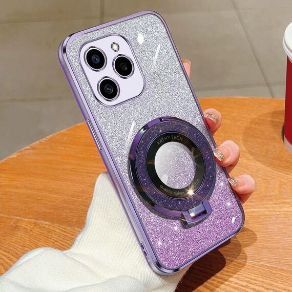 Per Honor 60 SE Custodia per telefono in TPU con supporto rotondo glitterato sfumato placcato (viola)