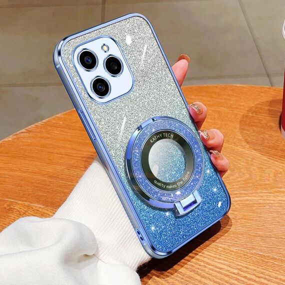 Per Honor 60 SE Custodia per telefono in TPU con supporto rotondo glitterato sfumato placcato (blu Sierra)