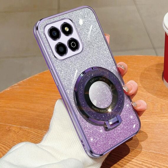 Per Honor X8 5G / Play 30M placcato gradiente glitter rotondo supporto TPU custodia per telefono (viola)