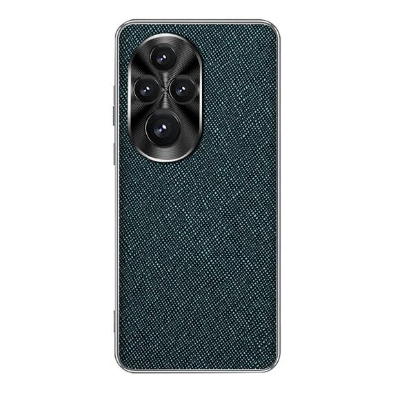 Custodia per telefono in pelle PU con trama incrociata e bordo argentato per Honor 200 Pro (verde scuro)