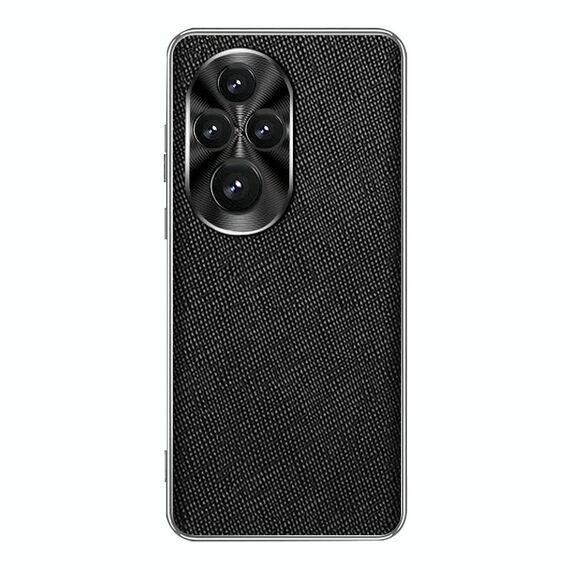 Per Honor 200 Pro Custodia per telefono in pelle PU con trama incrociata argento bordo argento (nera)