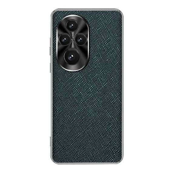 Custodia per telefono in pelle PU con trama incrociata e bordo argentato per Honor 200 (verde scuro)