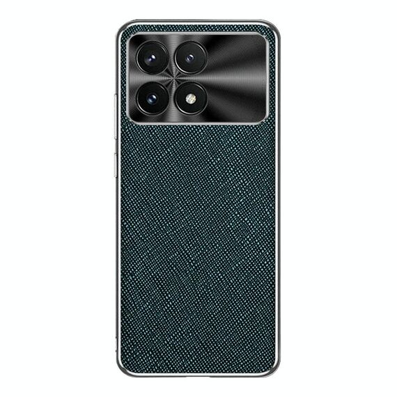 Per Redmi K70 Custodia per telefono in pelle PU con bordo argentato e texture incrociata (verde scuro)