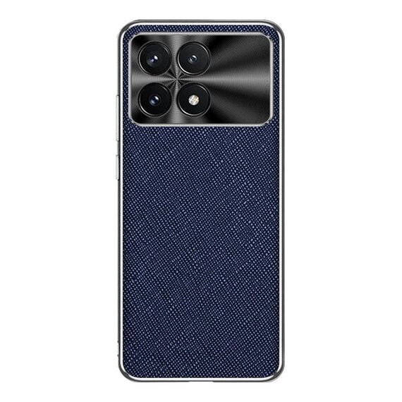 Per Redmi K70 Custodia per telefono in pelle PU con bordo argentato e texture incrociata (blu zaffiro)