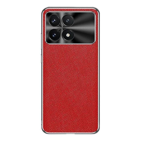 Per Redmi K70 Custodia per telefono in pelle PU con trama incrociata e bordo argentato (rosso)