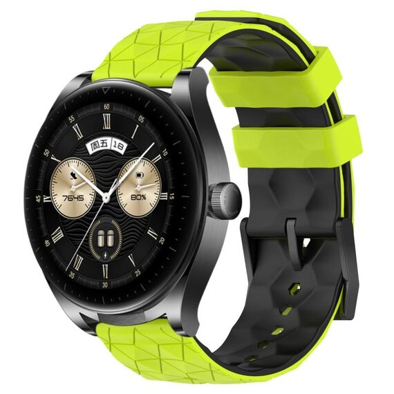 Per Huawei Watch Buds Cinturino per orologio in silicone bicolore da 22 mm con motivo a calcio (verde lime + nero)