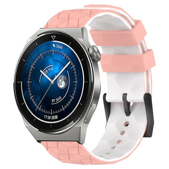 Per Huawei Watch GT3 Pro 46mm 22mm Cinturino in silicone bicolore con motivo a calcio (rosa + bianco)