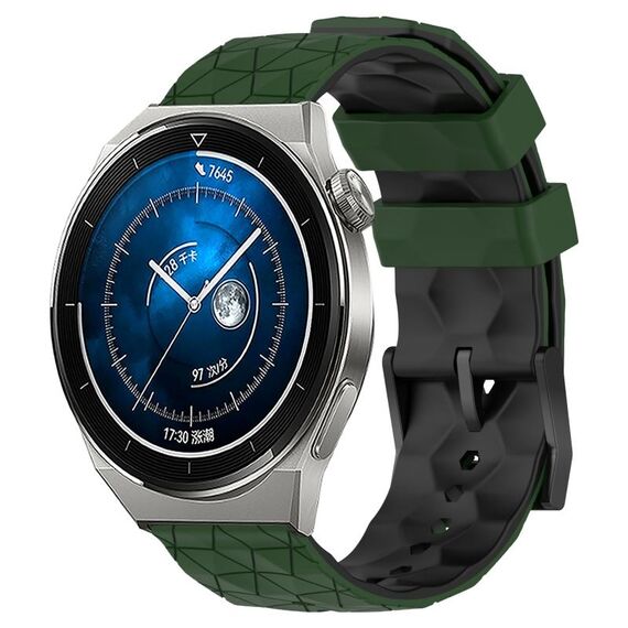 Per Huawei Watch GT3 Pro 46mm 22mm Cinturino in silicone bicolore con motivo a calcio (verde militare + nero)