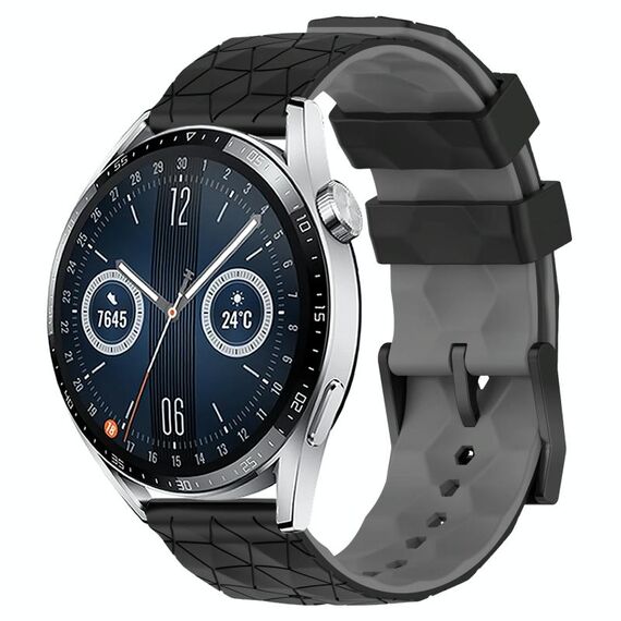 Per Huawei Watch GT3 46mm 22mm Cinturino in silicone bicolore con motivo a calcio (nero + grigio)