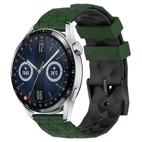 Per Huawei Watch GT3 46mm 22mm Cinturino in silicone bicolore con motivo a calcio (verde militare + nero)