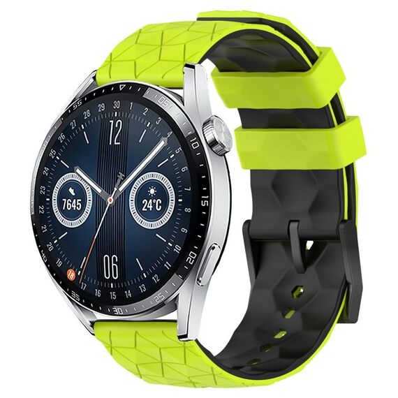 Per Huawei Watch GT3 46mm 22mm Cinturino in silicone bicolore con motivo a calcio (verde lime + nero)