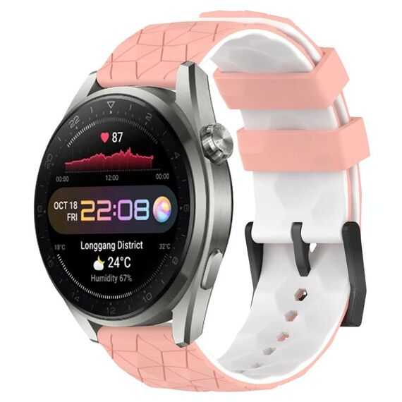 Per Huawei Watch 3 Pro Nuovo cinturino in silicone bicolore da 22 mm con motivo a calcio (rosa + bianco)
