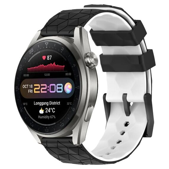 Per Huawei Watch 3 Pro Nuovo cinturino in silicone bicolore da 22 mm con motivo a calcio (nero + bianco)