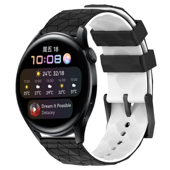 Per Huawei Watch 3 22mm Cinturino in silicone bicolore con motivo a calcio (nero + bianco)