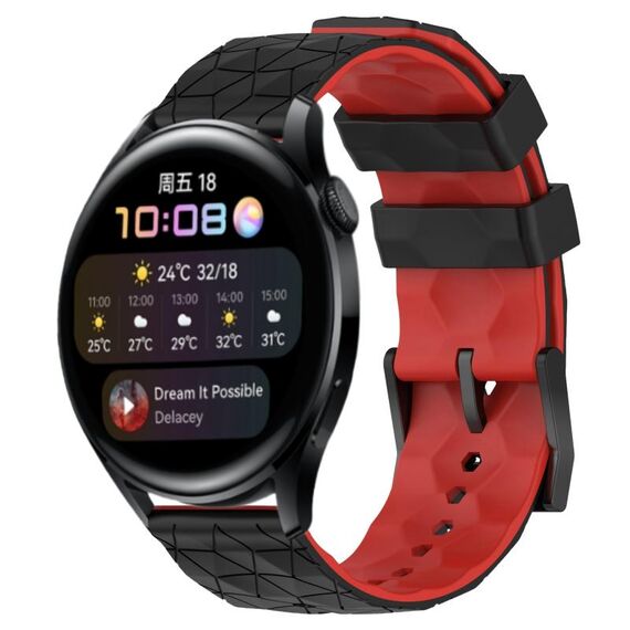 Per Huawei Watch 3 22mm Cinturino in silicone bicolore modello calcio (nero + rosso)