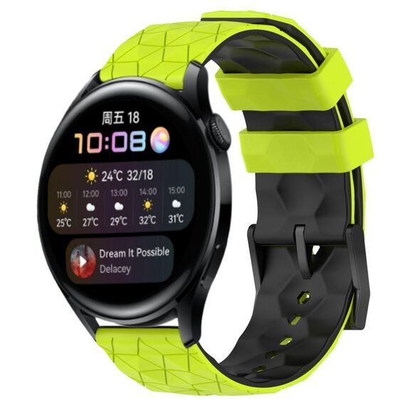 Per Huawei Watch 3 22mm Cinturino in silicone bicolore con motivo a calcio (verde lime + nero)