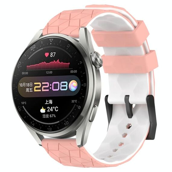 Per Huawei Watch 3 Pro 22mm Cinturino in silicone bicolore con motivo a calcio (rosa + bianco)