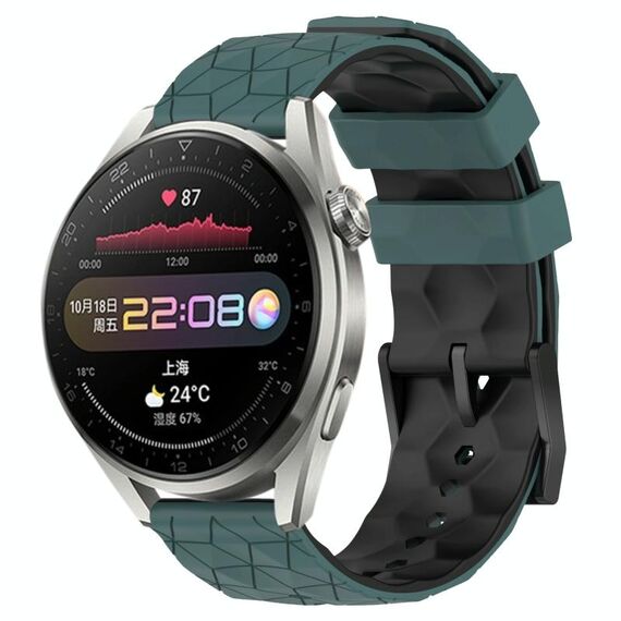Per Huawei Watch 3 Pro 22mm Cinturino in silicone bicolore con motivo a calcio (verde oliva + nero)